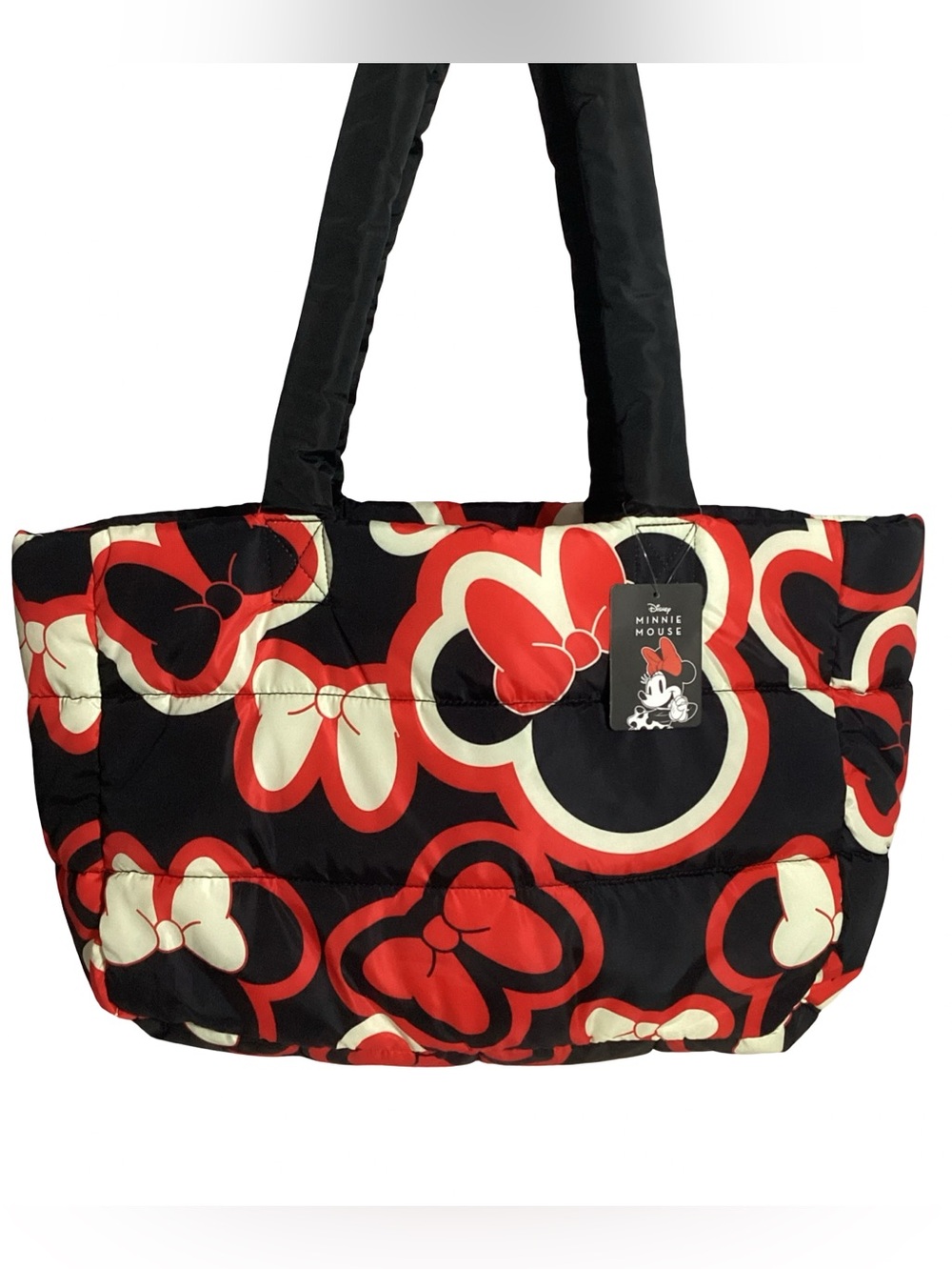 Bioworld Disney Minnie Mouse Black Red Bows Large Puffer Tote Bag NEW Cute
